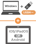 任意のWindows PC1台と特定の端末1台（iOS Android）