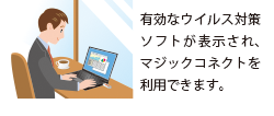 有効なウイルス対策ソフトが表示され、マジックコネクトを利用できます。